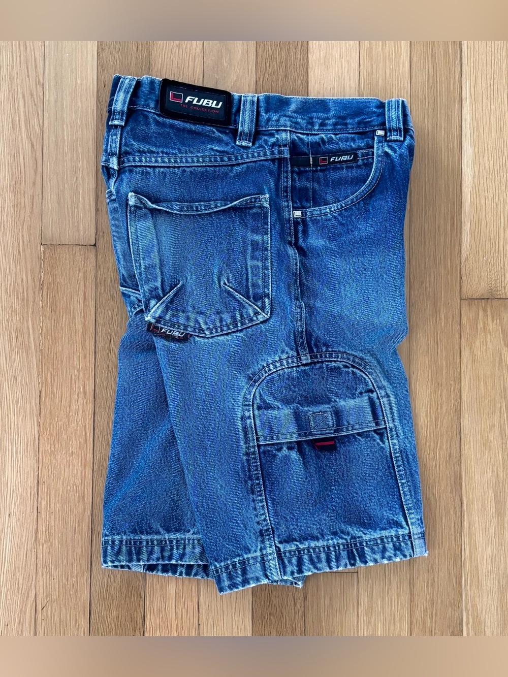 Y2K FUBU Jorts Company Utility Denim Shorts Womens 10 Baggy Carpenter 11”